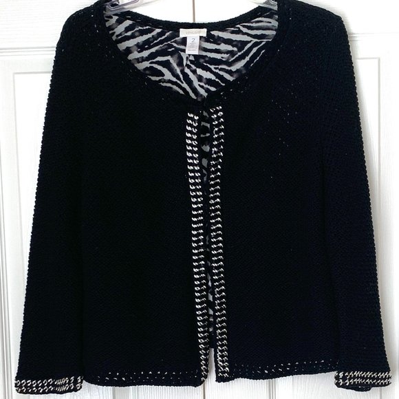 CHICOS Kierman Cardigan Jacket With Elaborate Metal Trim & Stunning Zebra Lining - Picture 1 of 8